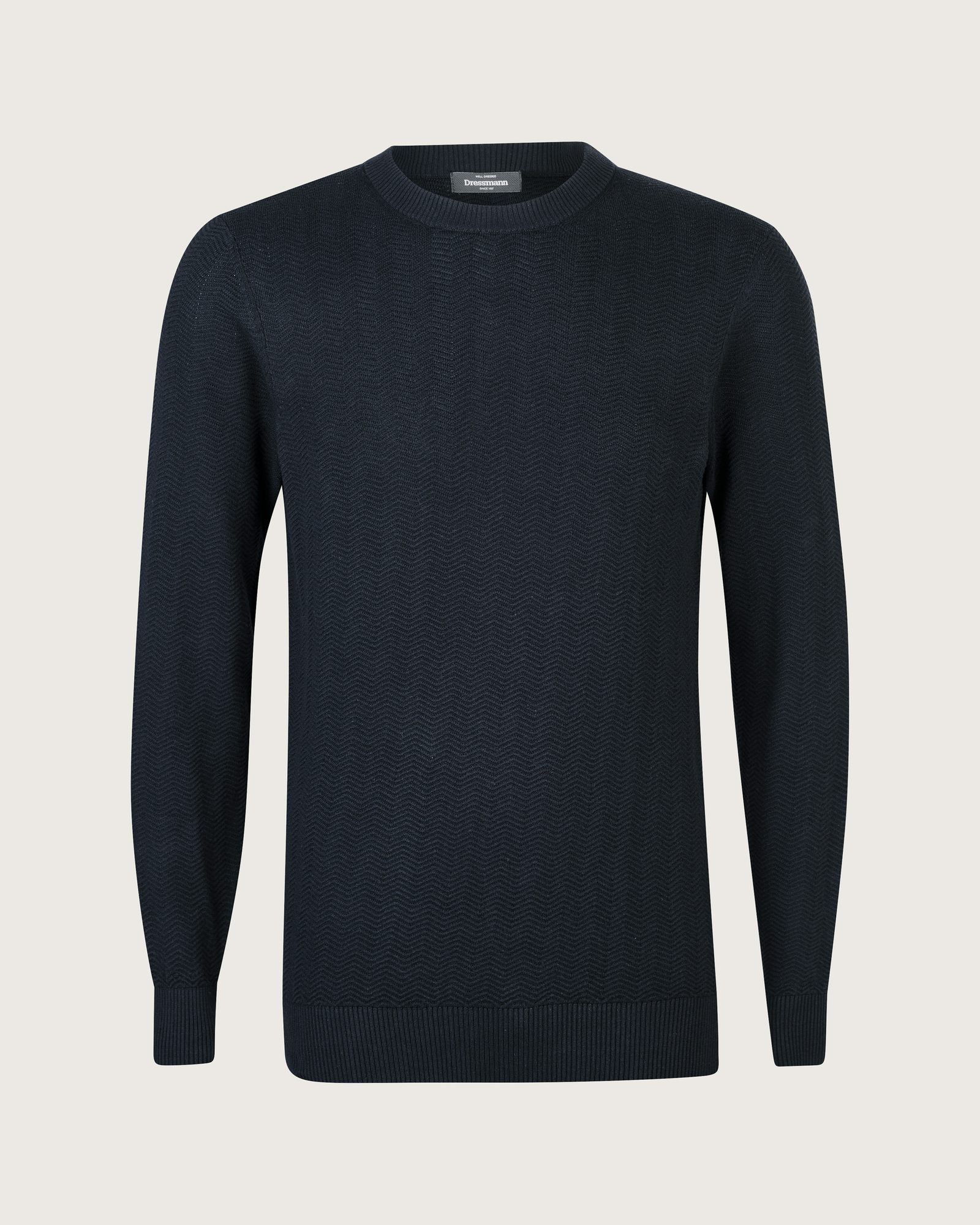 Navy Sweater Cotton Herringbone R- | Men | Dressmann